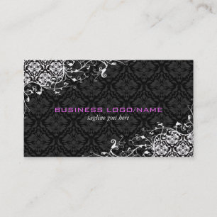 Elegant Black & White Vintage Floral Damasks Business Card