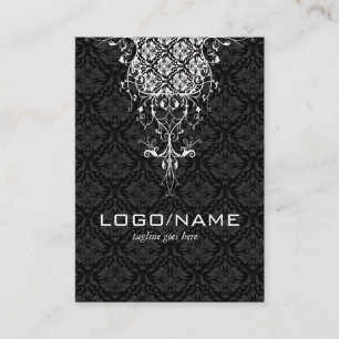 Elegant Black & White Vintage Floral Damasks Business Card