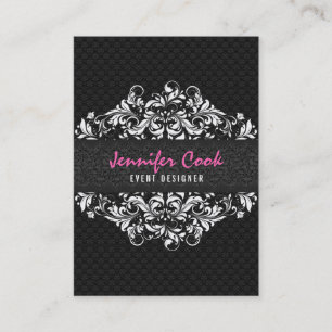Elegant Black & White Vintage Floral Lace 2a Business Card