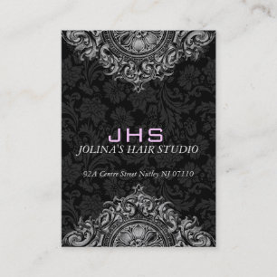 Elegant Black & White Vintage Floral Ornament Business Card