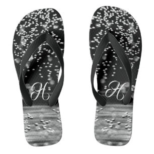 Elegant Black White Water Bubbles Jandals