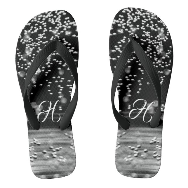 Elegant Black White Water Bubbles Jandals (Footbed)