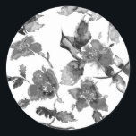 Elegant black white watercolor floral classic round sticker<br><div class="desc">Elegant black white watercolor floral</div>