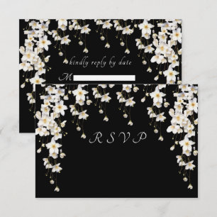 Elegant Black & White Watercolor Flowers RSVP Card
