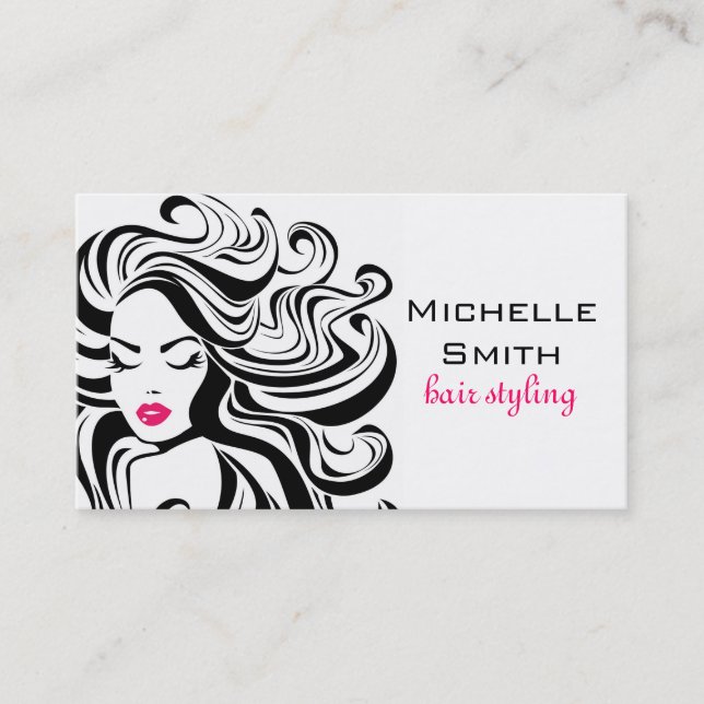 Elegant Black White Wavy Hairstyle Hair Extensions Business Card (Front)