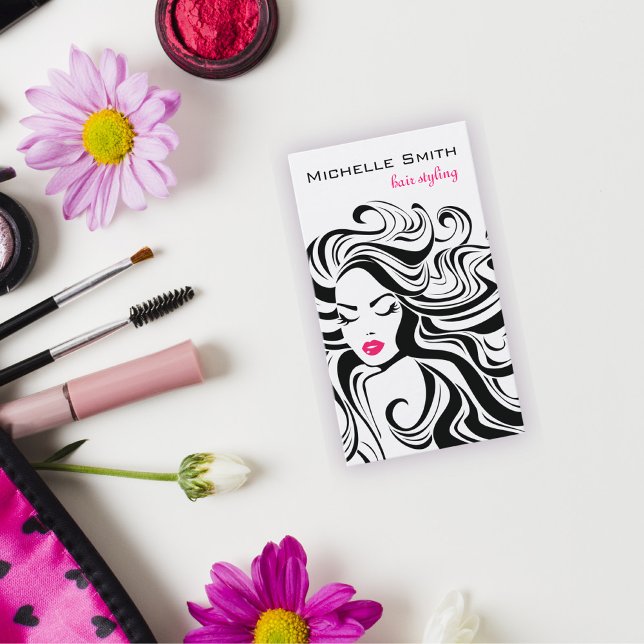 Elegant Black White Wavy Hairstyle Hair Extensions Business Card (Creator Uploaded)