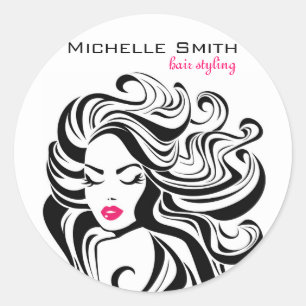Elegant Black White Wavy Hairstyle Hair Extensions Classic Round Sticker