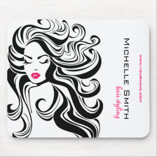 Elegant Black White Wavy Hairstyle Hair Extensions Mouse Pad