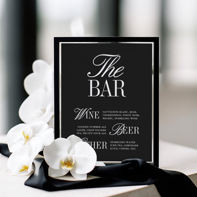 Elegant Black & White Wedding Bar Sign (Elegant Black & White Wedding Bar Sign)