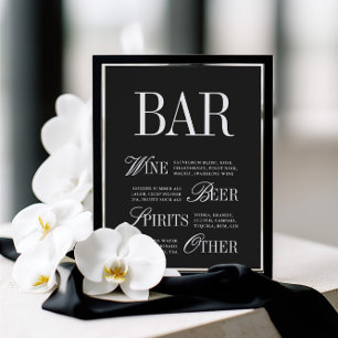 Elegant Black & White Wedding Bar Sign Tabletop