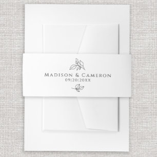 Elegant Black & White Wedding Botanical Leaves  Invitation Belly Band
