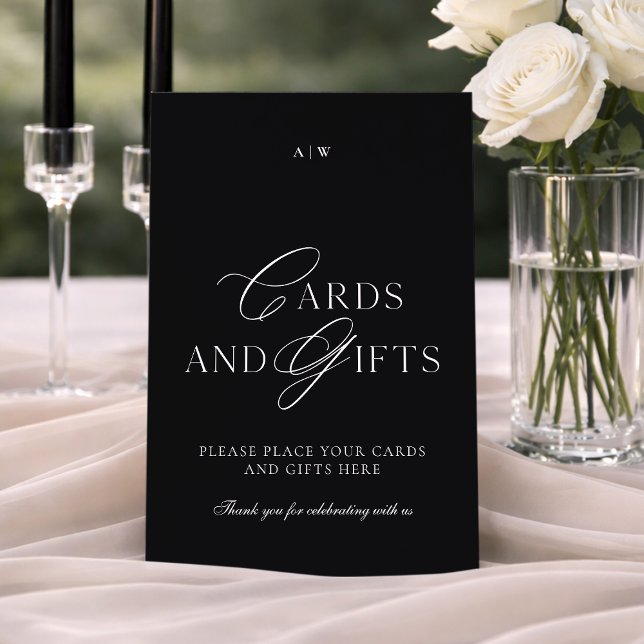 Elegant Black & White Wedding Cards and Gifts Sign (Creator Uploaded)