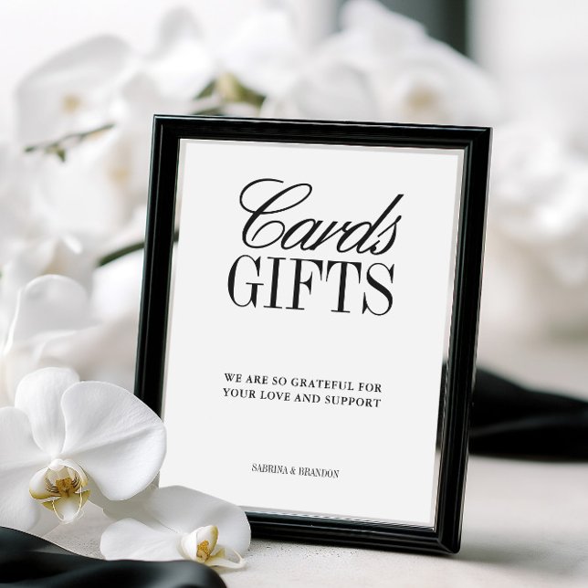 Elegant Black & White Wedding Cards and Gifts Sign (Elegant Black & White Wedding Cards and Gifts Sign)