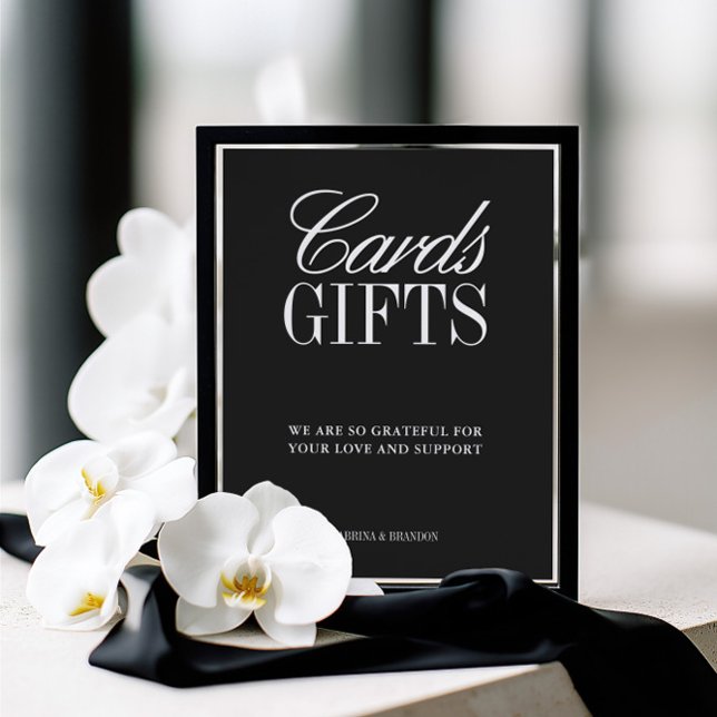 Elegant Black & White Wedding Cards and Gifts Sign (Elegant Black & White Wedding Cards and Gifts Sign)