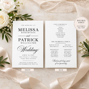 Elegant Black & White Wedding Ceremony Program Programme