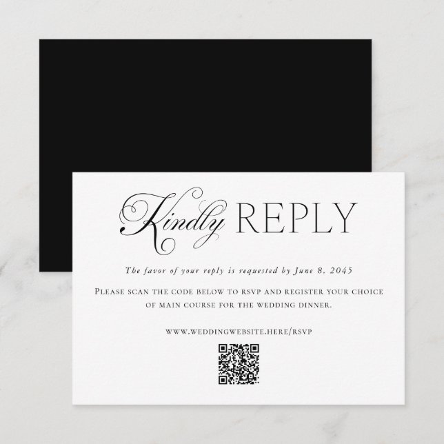 Elegant Black White Wedding Custom QR Code Online RSVP Card (Front/Back)