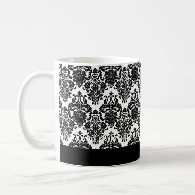 Elegant BLACK & WHITE Wedding Damask Mug (Left)