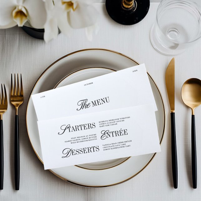 Elegant Black & White Wedding Dinner Menu Card (Elegant Black & White Wedding Dinner Menu Card)