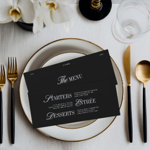 Elegant Black & White Wedding Dinner Menu Card