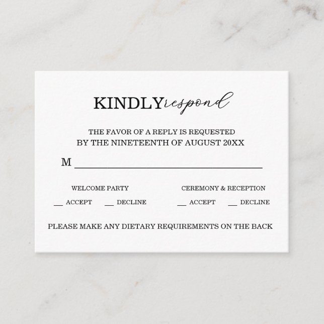 Elegant Black & White Wedding Enclosure Card (Front)