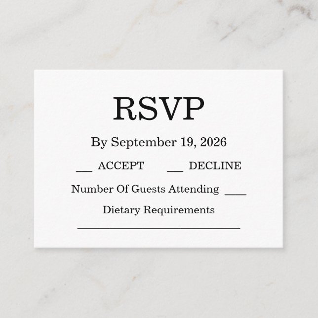 Elegant Black & White Wedding Enclosure Card (Front)