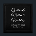 Elegant Black & White Wedding Gift Box<br><div class="desc">Use this beautiful black and white box to present a gift at a wedding. Or, if you are getting married, use it as a jewellery or keepsake box. You can put your wedding info on it to commemorate your wedding day, or any event. It's a stunning, classy box. Customisable. By...</div>