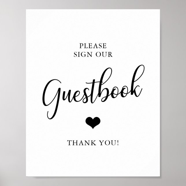 Elegant Black & White Wedding GUESTBOOK Sign (Front)
