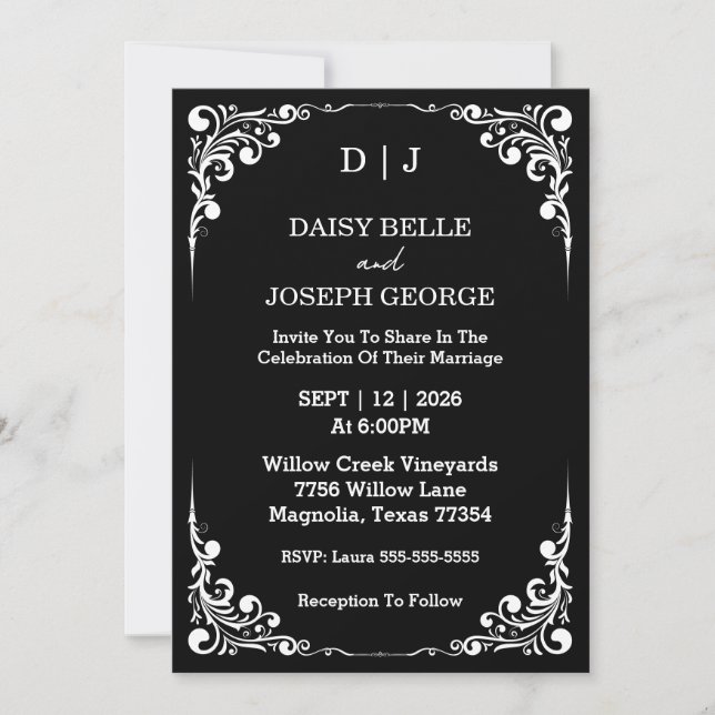 Elegant Black & White Wedding Invitation (Front)