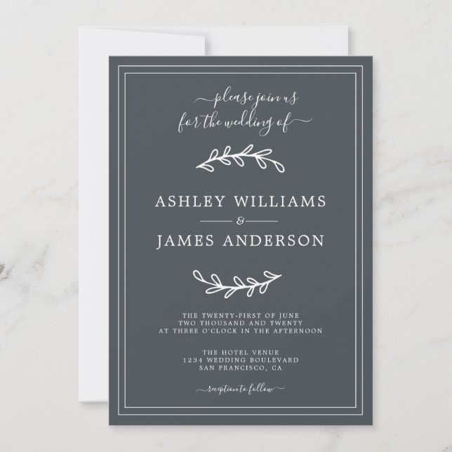 Elegant Black White Wedding invitation (Front)