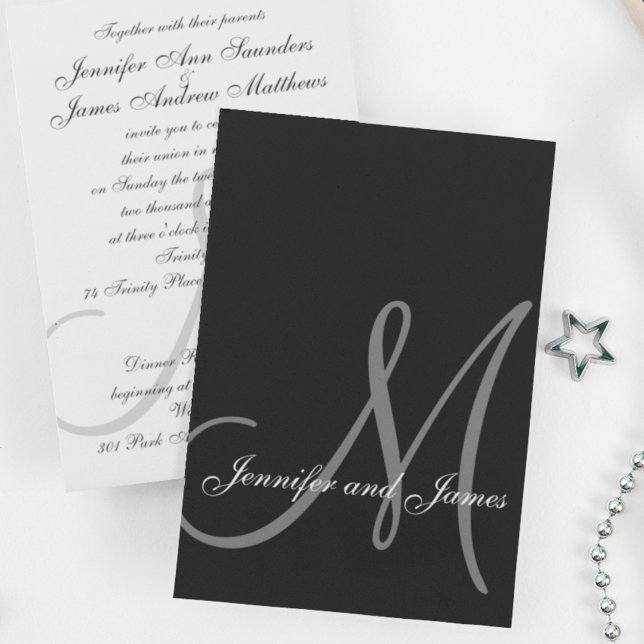 Elegant Black White Wedding Invitations Initial (Creator Uploaded)