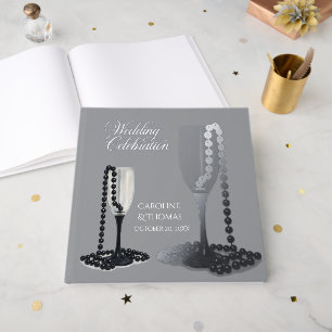 Elegant Black White Wedding Memory Keepsake Guest Book