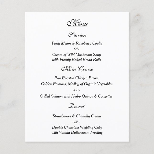 Elegant Black White Wedding Menu Card (Front)