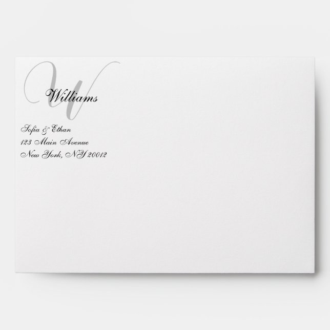 Elegant Black White Wedding Monogram Envelope (Front)