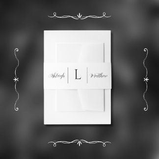 Elegant Black & White Wedding Monogram Invitation Belly Band