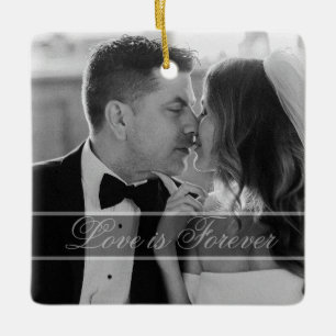 Elegant Black White Wedding Photo Keepsake Ceramic Ornament