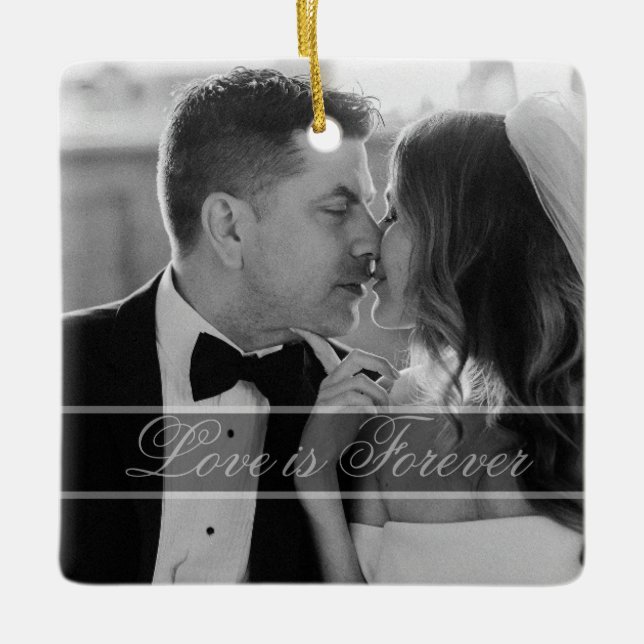 Elegant Black White Wedding Photo Keepsake  Ceramic Ornament (Front)