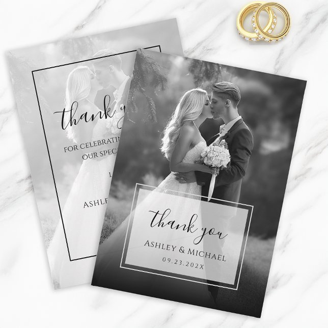 Elegant Black & White Wedding Photo Modern Script  Thank You Card (Creator Uploaded)