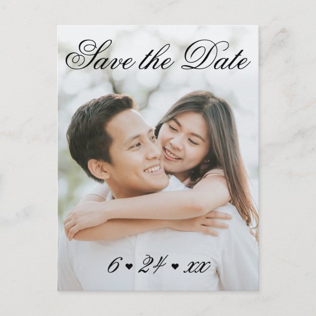 Elegant Black White Wedding Photo Save the Date Announcement Postcard (Front)