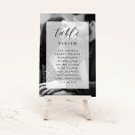 Elegant Black & White Wedding Photo Seating Chart Table Number<br><div class="desc">Elegant modern wedding table number cards feature a full bleed vertical photo in black and white,  with your table number overlaid on a sheer white rectangular element with chic calligraphy script accents. Personalise with your table number and individual guest names.</div>
