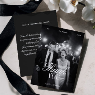 Elegant Black & White Wedding Photo Thank You Card