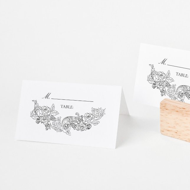 Elegant Black & White Wedding Place Card (Creator Uploaded)