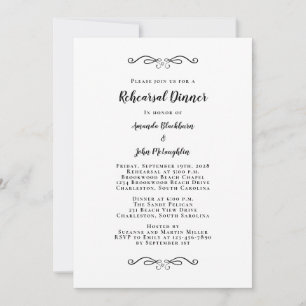Elegant Black & White Wedding Rehearsal Dinner  Invitation