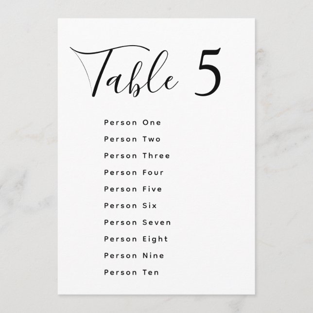 Elegant black & white wedding seating chart cards (Front)