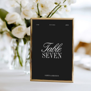 Elegant Black & White Wedding Table Number