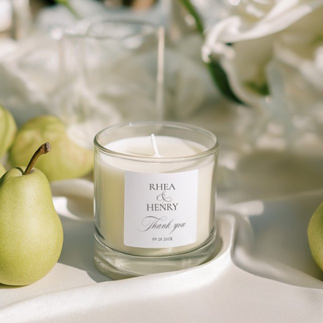 Elegant Black & White Wedding Thank You Square Sticker (Modern Classic Monogram Thank You Wedding Sticker)