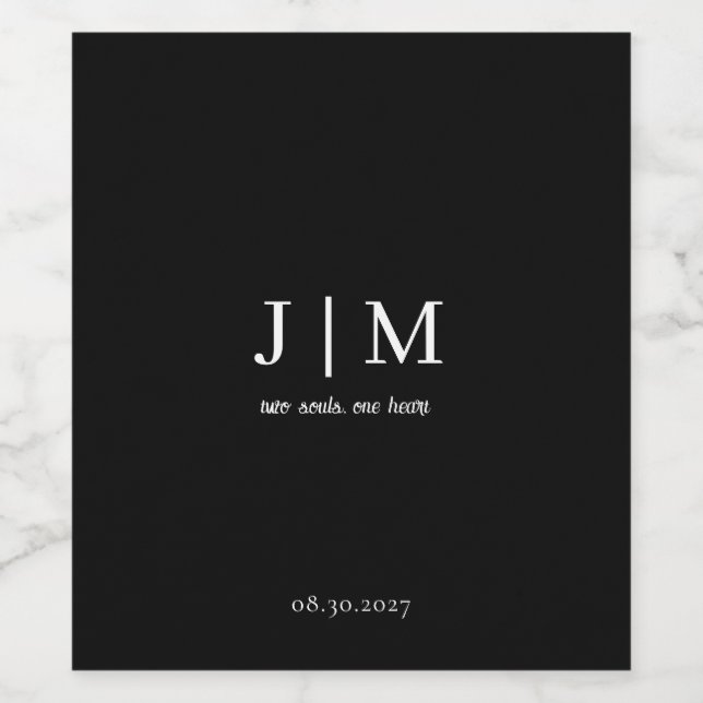 Elegant Black & White Wedding Wine Label  (Single Label)