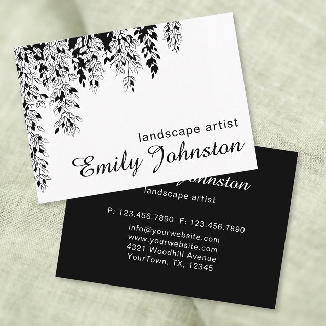 Elegant Black White Weeping Birch Branch Botanical Business Card (Creator Uploaded)