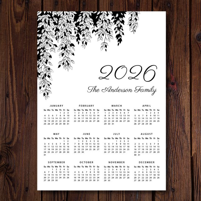 Elegant Black White Weeping Birch Calendar 2026 (Creator Uploaded)