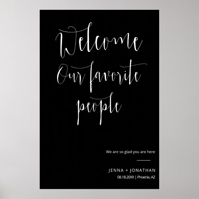 Elegant Black White Welcome Wedding Cermony Sign (Front)