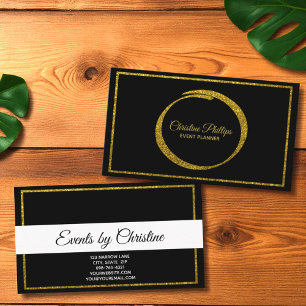 Elegant Black, White, with Gold Glitter Border Business Card